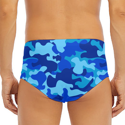 Blue Camouflage Print Men's Triangle Swim Briefs
