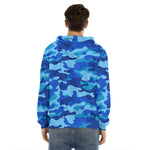 Blue Camouflage Print Men's Velvet Pullover Hoodie