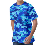Blue Camouflage Print Men's Velvet T-Shirt