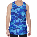 Blue Camouflage Print Men's Velvet Tank Top
