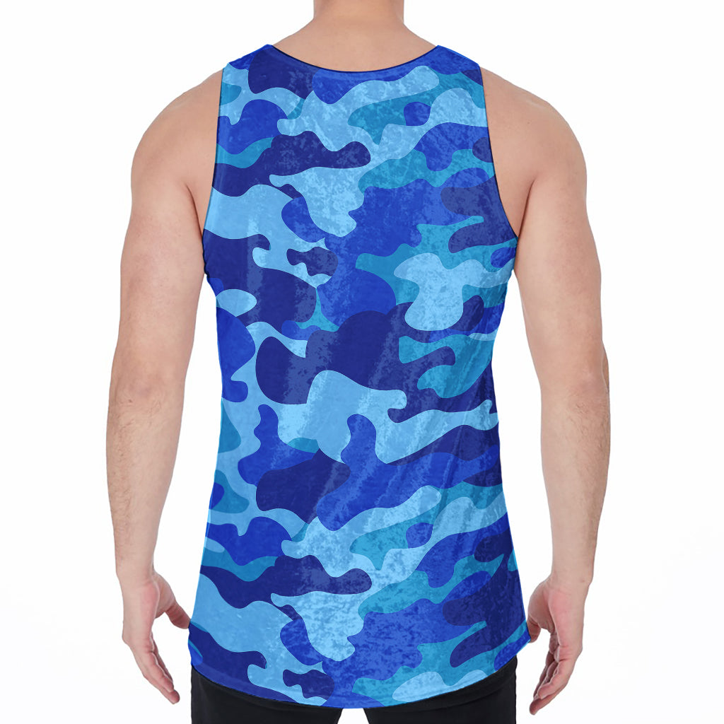 Blue Camouflage Print Men's Velvet Tank Top