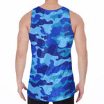 Blue Camouflage Print Men's Velvet Tank Top