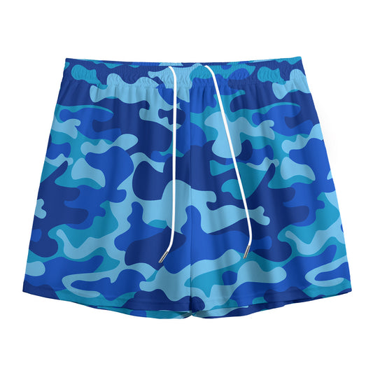 Blue Camouflage Print Mesh Shorts