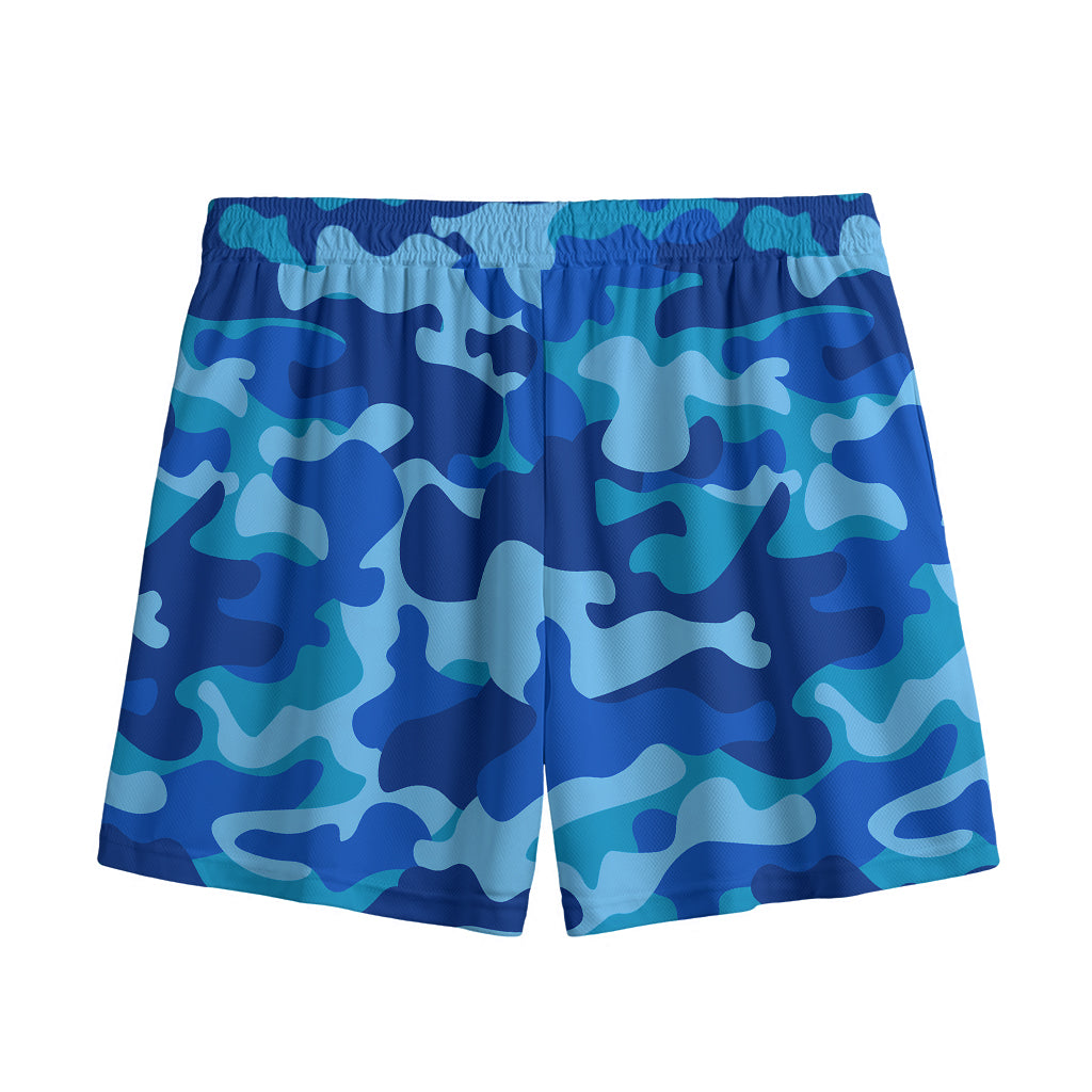 Blue Camouflage Print Mesh Shorts