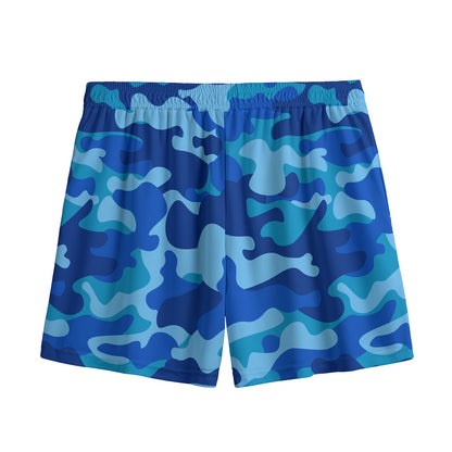 Blue Camouflage Print Mesh Shorts