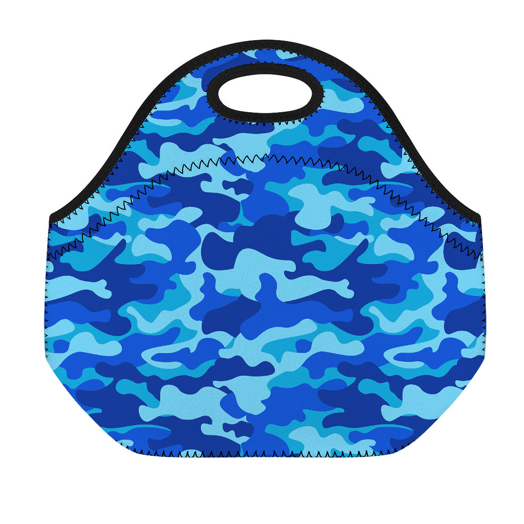 Blue Camouflage Print Neoprene Lunch Bag