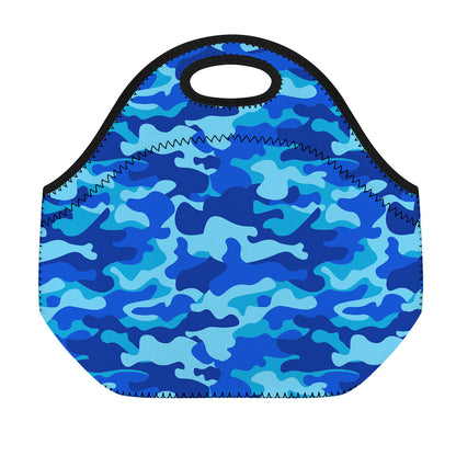 Blue Camouflage Print Neoprene Lunch Bag