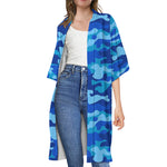 Blue Camouflage Print Open Front Beach Cover Up