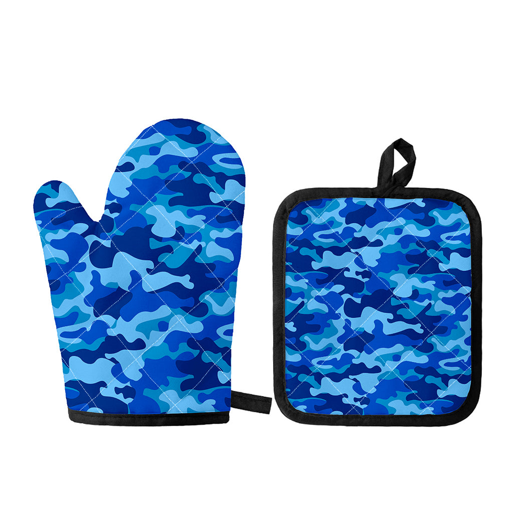 Blue Camouflage Print Oven Mitt And Pot Holder Set