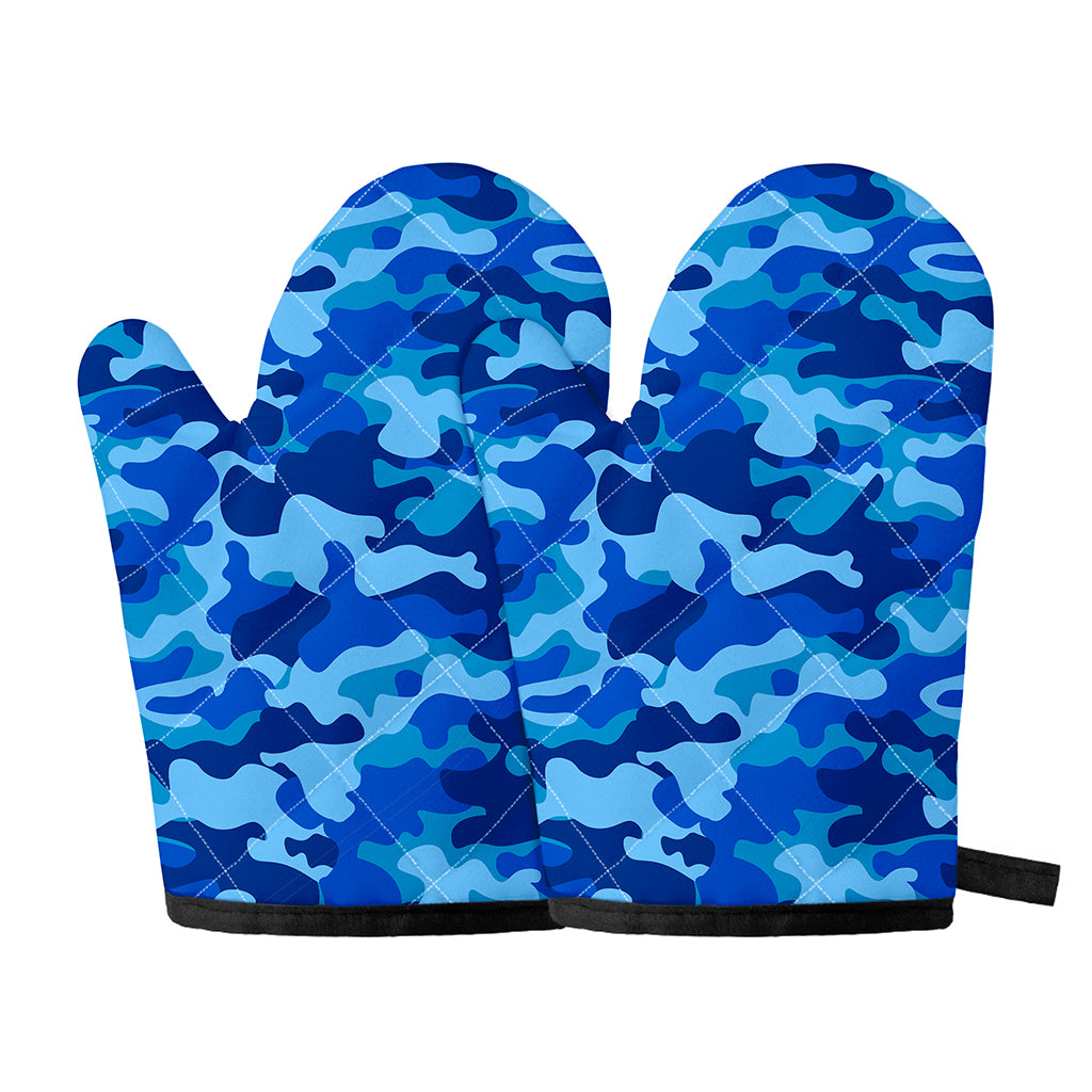 Blue Camouflage Print Oven Mitts