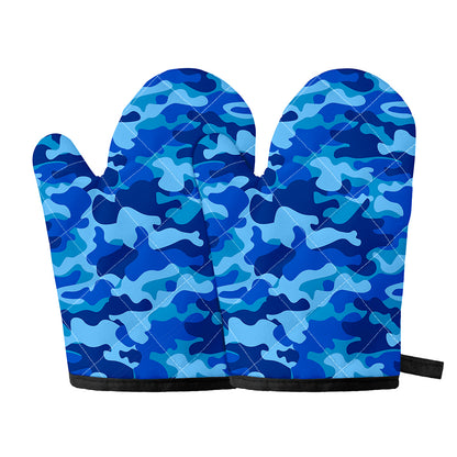 Blue Camouflage Print Oven Mitts