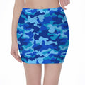 Blue Camouflage Print Pencil Mini Skirt