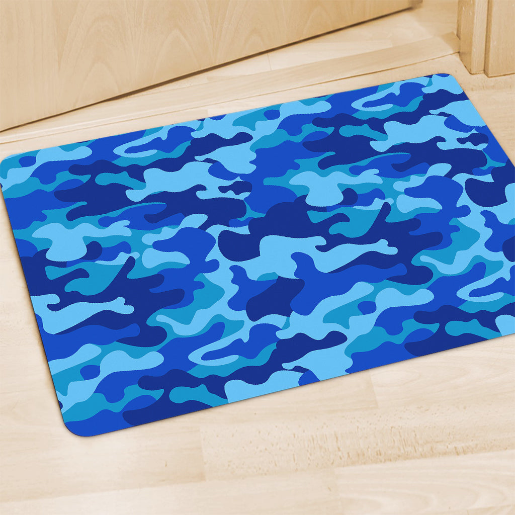Blue Camouflage Print Polyester Doormat