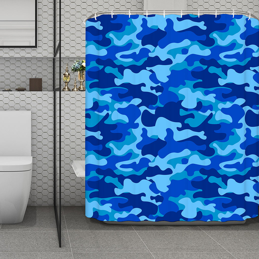 Blue Camouflage Print Polyester Shower Curtain