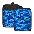 Blue Camouflage Print Pot Holders With Pocket