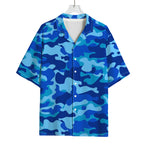 Blue Camouflage Print Rayon Hawaiian Shirt