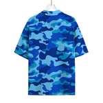 Blue Camouflage Print Rayon Hawaiian Shirt
