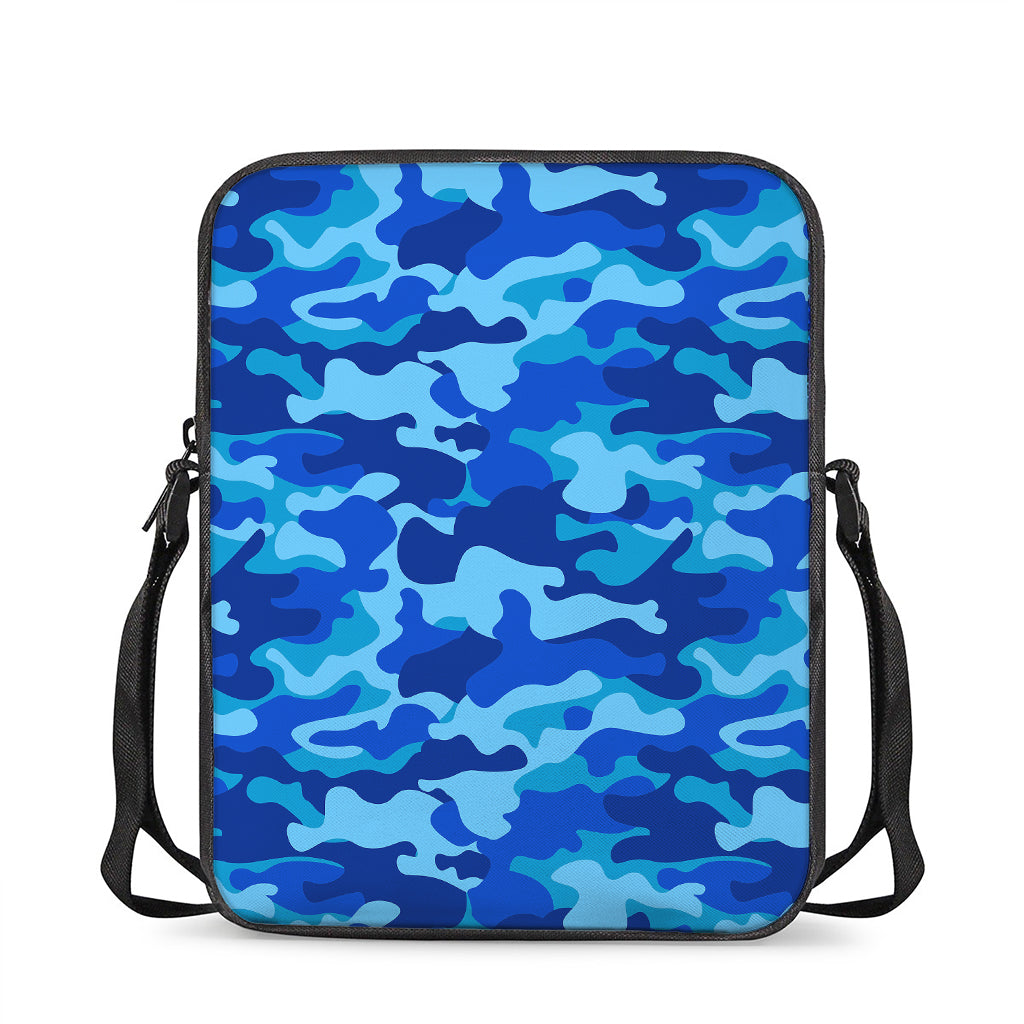 Blue Camouflage Print Rectangular Crossbody Bag