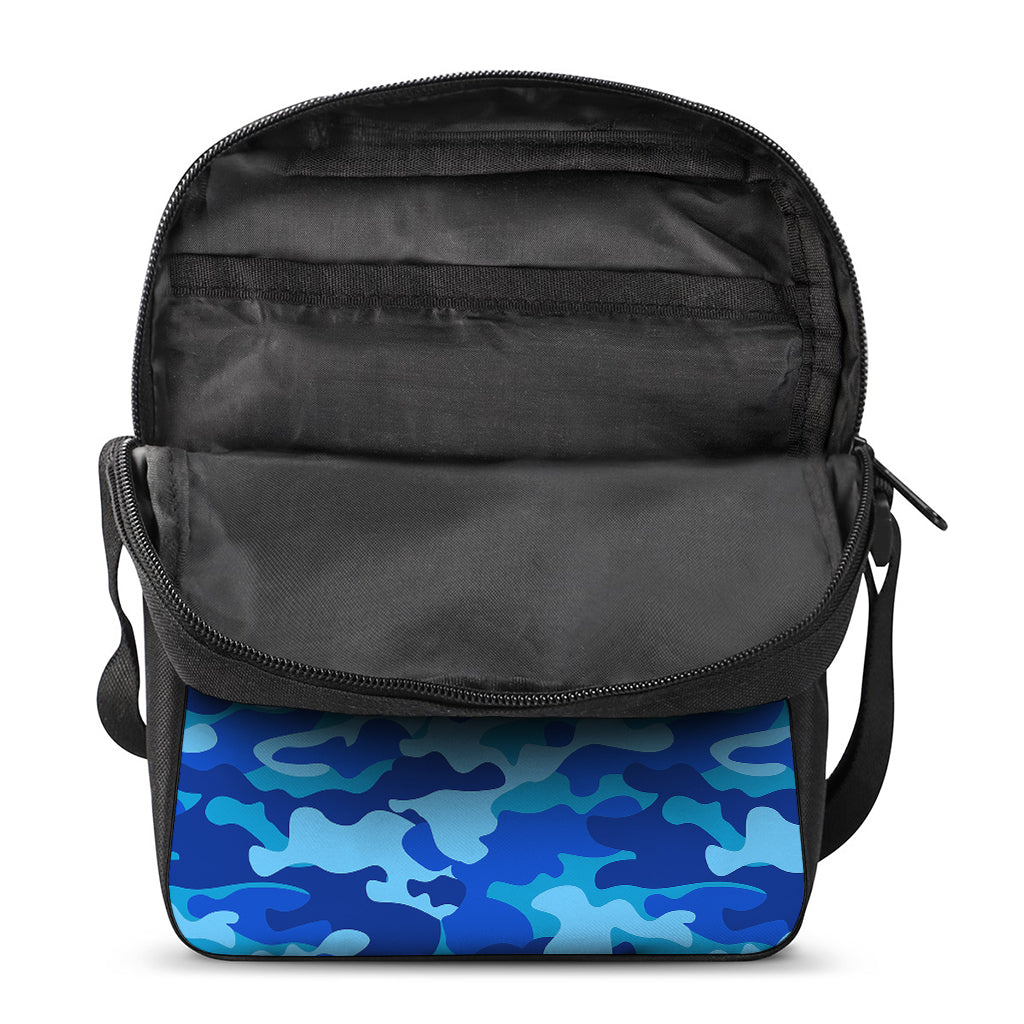 Blue Camouflage Print Rectangular Crossbody Bag