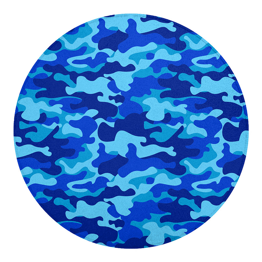 Blue Camouflage Print Round Blanket