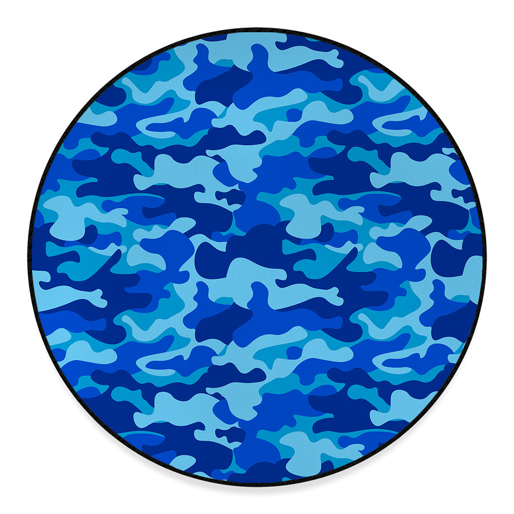 Blue Camouflage Print Round Floor Mat