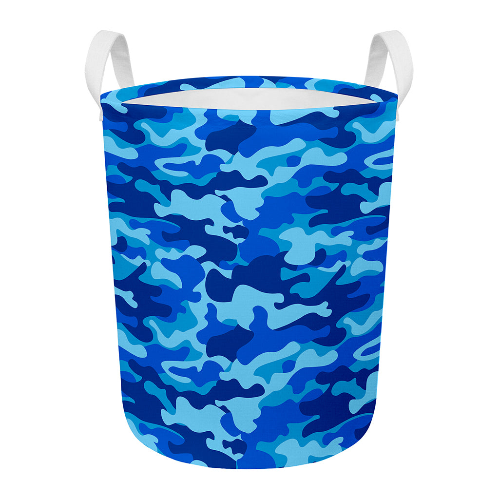 Blue Camouflage Print Round Laundry Basket