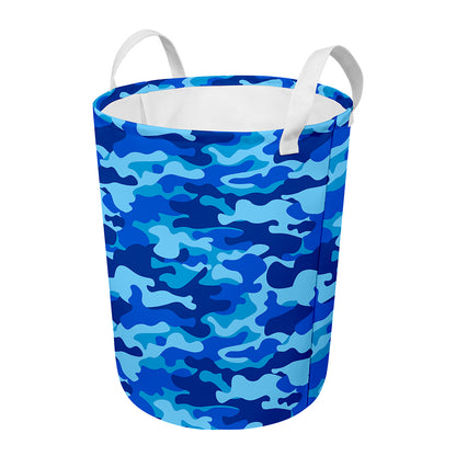 Blue Camouflage Print Round Laundry Basket