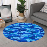 Blue Camouflage Print Round Rug