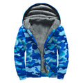 Blue Camouflage Print Sherpa Lined Zip Up Hoodie