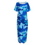 Blue Camouflage Print Short Sleeve Long Nightdress
