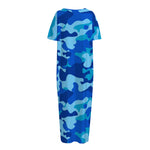 Blue Camouflage Print Short Sleeve Long Nightdress