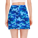 Blue Camouflage Print Side Slit Mini Skirt