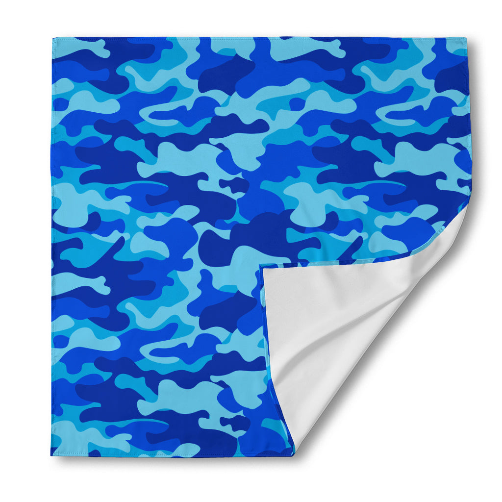 Blue Camouflage Print Silk Bandana