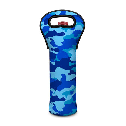 Blue Camouflage Print Single Neoprene Wine Tote