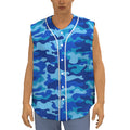 Blue Camouflage Print Sleeveless Baseball Jersey