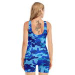 Blue Camouflage Print Sleeveless One Piece Swimsuit