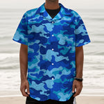 Blue Camouflage Print Textured Short Sleeve Shirt