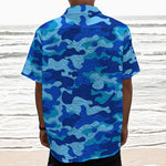 Blue Camouflage Print Textured Short Sleeve Shirt