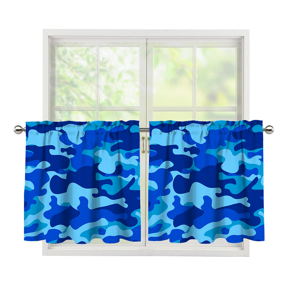 Blue Camouflage Print Tier Curtains
