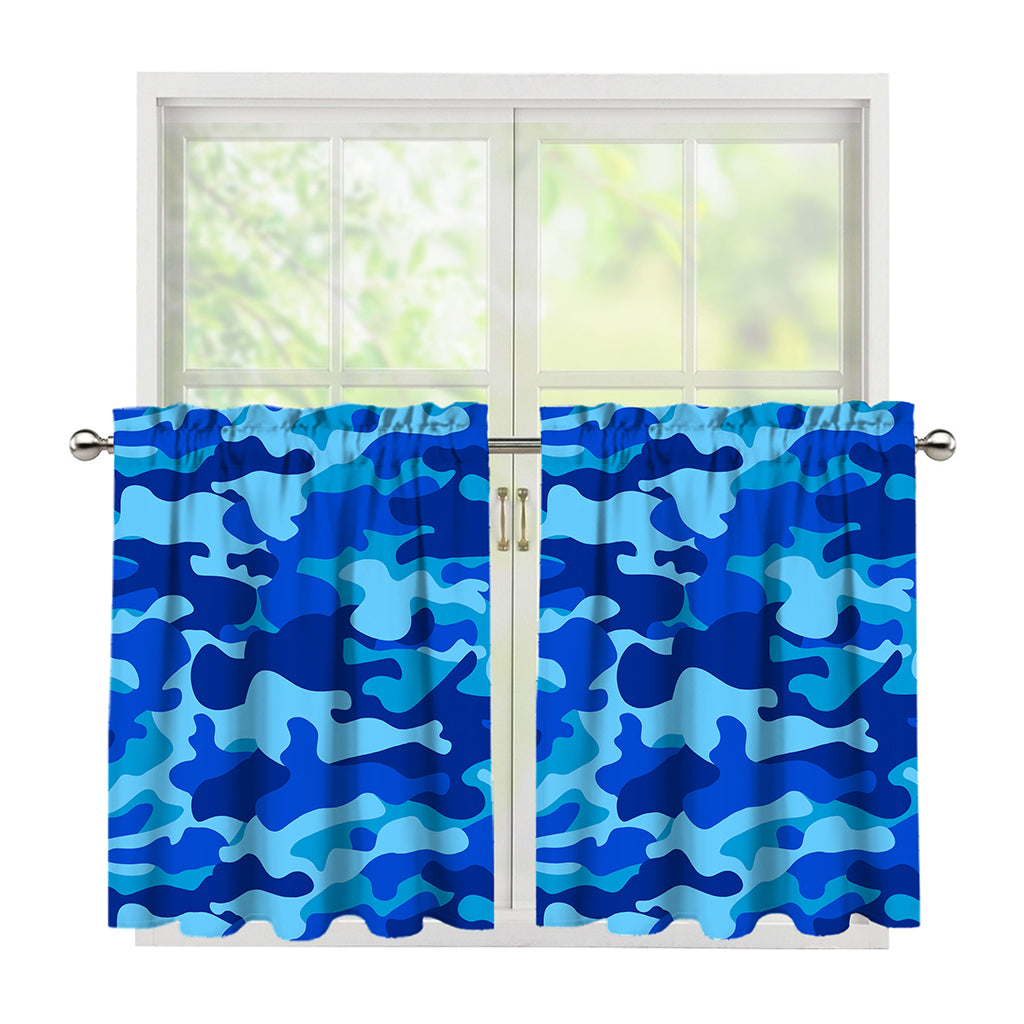 Blue Camouflage Print Tier Curtains