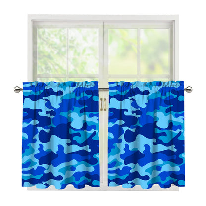 Blue Camouflage Print Tier Curtains