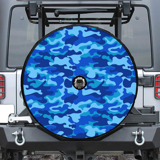 Blue Camouflage Print Tire Cover With Camera Hole