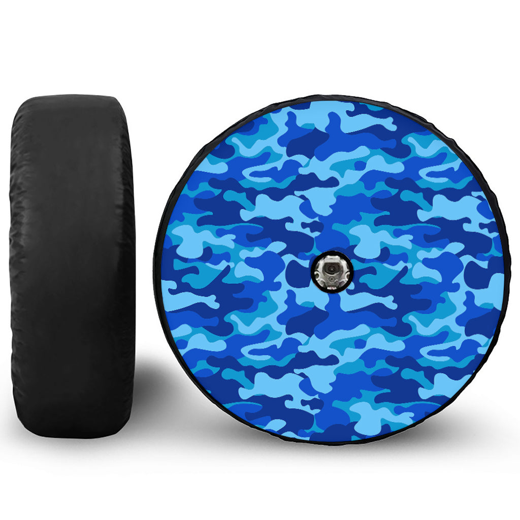 Blue Camouflage Print Tire Cover With Camera Hole