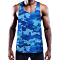 Blue Camouflage Print Men's Workout Tank Top