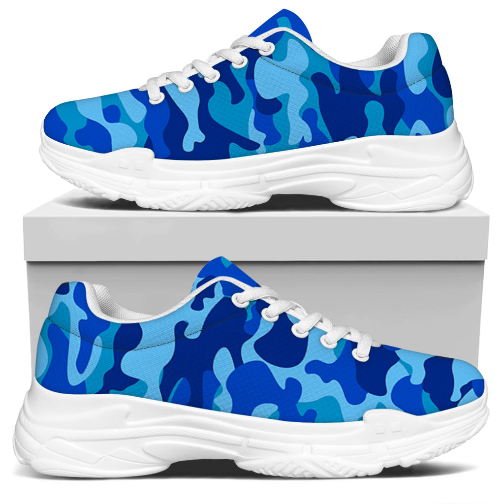Blue Camouflage Print White Chunky Shoes