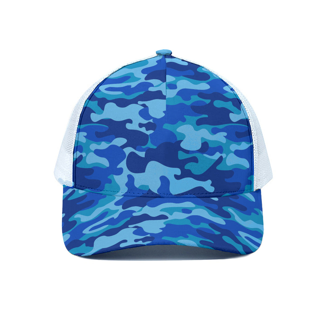 Blue Camouflage Print White Mesh Trucker Cap