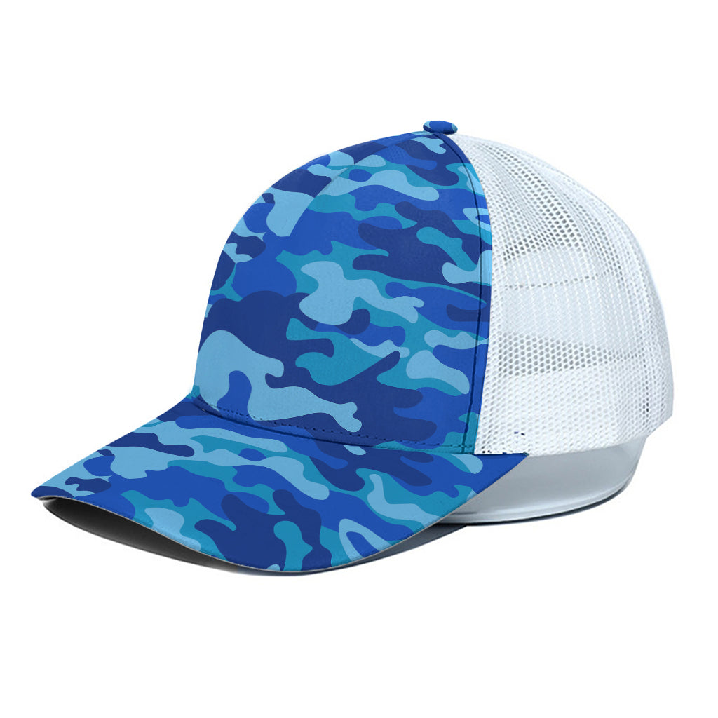 Blue Camouflage Print White Mesh Trucker Cap