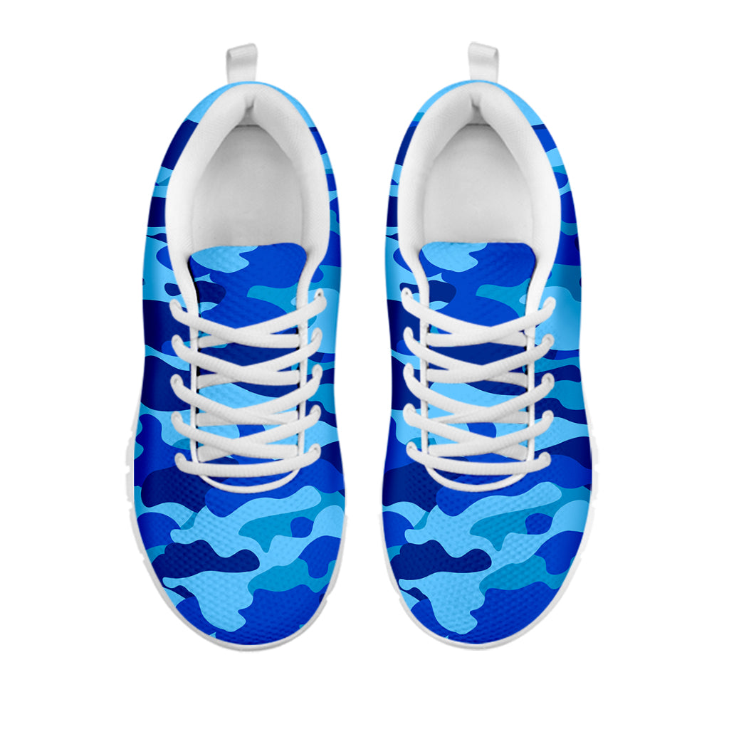 Blue Camouflage Print White Running Shoes