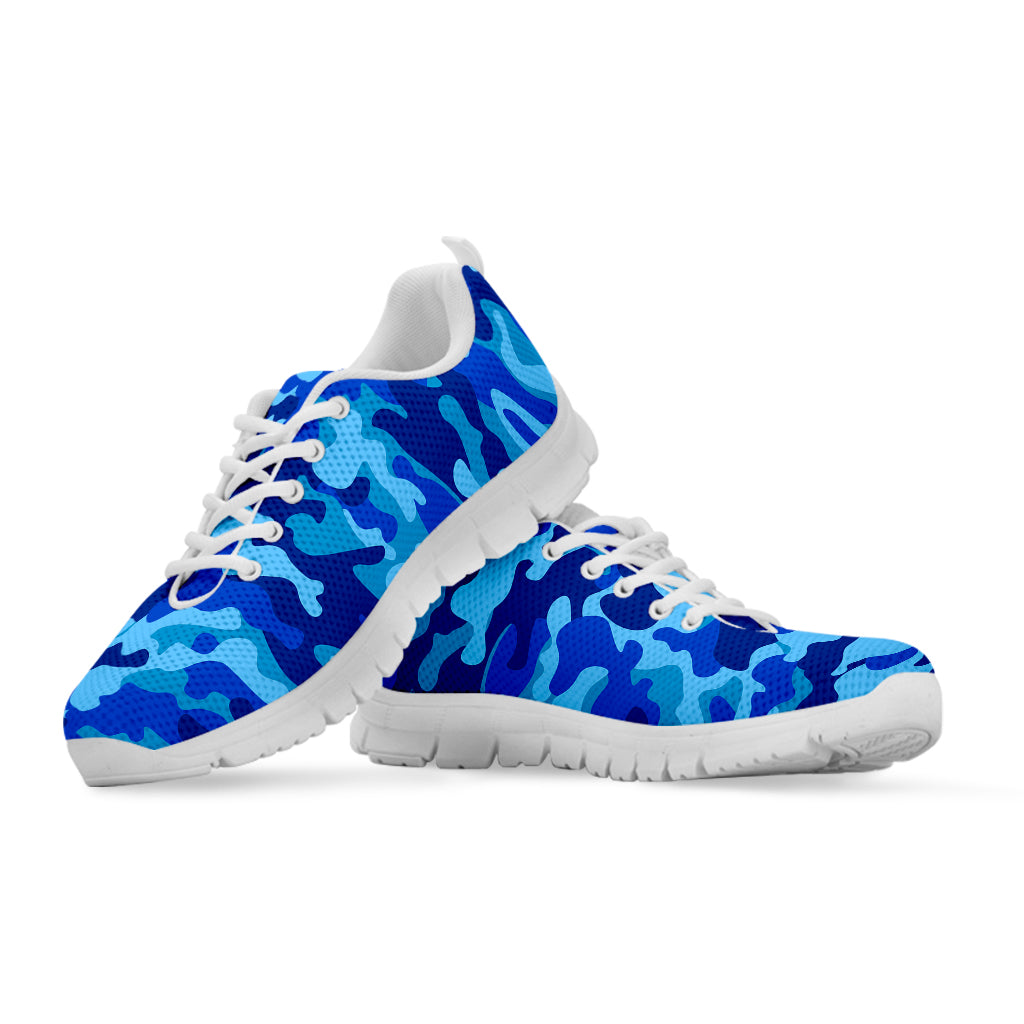 Blue Camouflage Print White Running Shoes