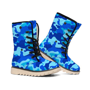 Blue Camouflage Print Winter Boots